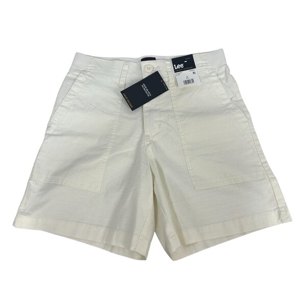 Lee Womens 6 Inch Comfort Waistband Shorts Size 4 Ecru Relaxed Fit Cotton Blend - Picture 1 of 6